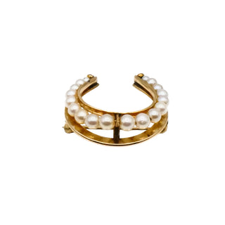 Vintage 9K Yellow Gold Horseshoe Pearl Brooch
