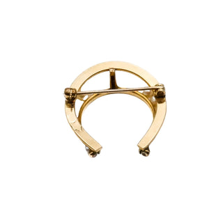 Vintage 9K Yellow Gold Horseshoe Pearl Brooch