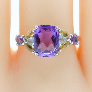 Amethyst Citrine Swiss Blue Topaz Ring Sterling Silver Size 8
