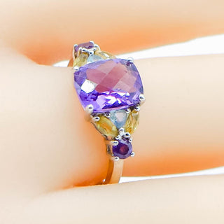 Amethyst Citrine Swiss Blue Topaz Ring Sterling Silver Size 8