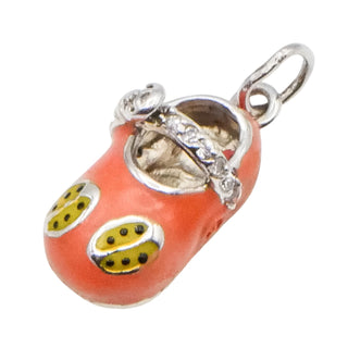 Sterling Silver Peach Enamel Baby Shoe Dangle Charm with Ladybug Detail