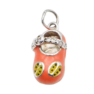 Sterling Silver Peach Enamel Baby Shoe Dangle Charm with Ladybug Detail