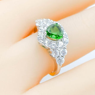 Sterling Silver Green Chrome Diopside And White Topaz Ring Size 7