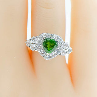 Sterling Silver Green Chrome Diopside And White Topaz Ring Size 7