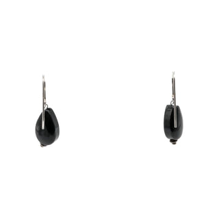 Sterling Silver Black Onyx Teardrop Dangle Earrings 1.25 Inch Drop