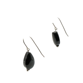 Sterling Silver Black Onyx Teardrop Dangle Earrings 1.25 Inch Drop