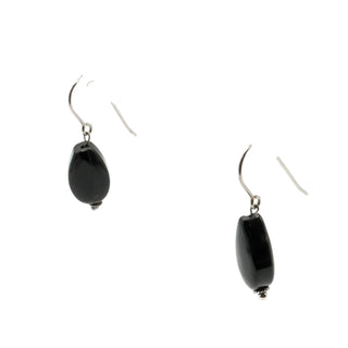 Sterling Silver Black Onyx Teardrop Dangle Earrings 1.25 Inch Drop