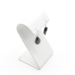 Sterling Silver Black Onyx Teardrop Dangle Earrings 1.25 Inch Drop