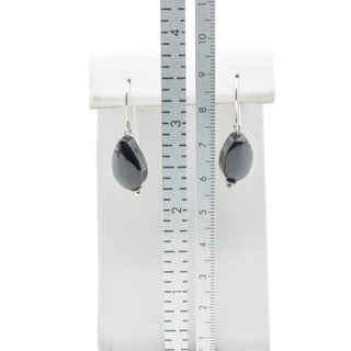Sterling Silver Black Onyx Teardrop Dangle Earrings 1.25 Inch Drop