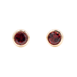14K Yellow Gold 2.5 Carat Garnet 0.3 Inch Bezel Stud Earrings
