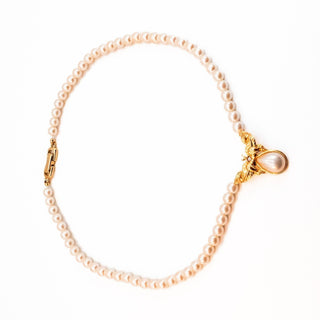 Vintage Simulated Pearl Necklace 16.5 Inch Gold Plated Pendant Classic Elegant