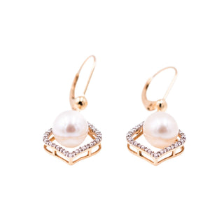 14K Yellow Gold 9.2mm Baroque Freshwater Pearl 1.6 Inch Diamond Dangle Earrings