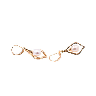 14K Yellow Gold 9.2mm Baroque Freshwater Pearl 1.6 Inch Diamond Dangle Earrings