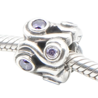 Pandora Ocean Wave Sterling Silver Charm With Amethyst Zirconia