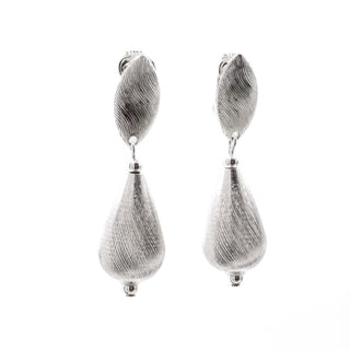 Vintage Sarah Coventry Silver Tone Drop Earrings Brushed Teardrop 1.75”