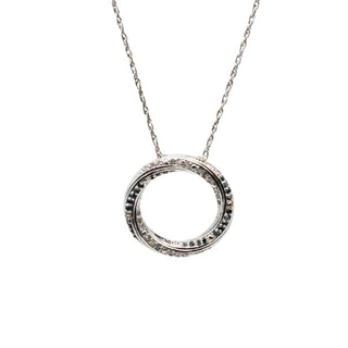 Vintage Sterling Silver Black And White Diamond Circle Necklace