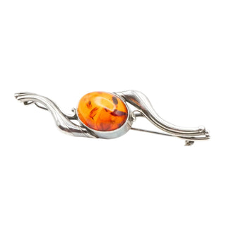 Vintage Sterling Silver Amber Brooch