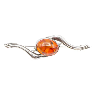 Vintage Sterling Silver Amber Brooch