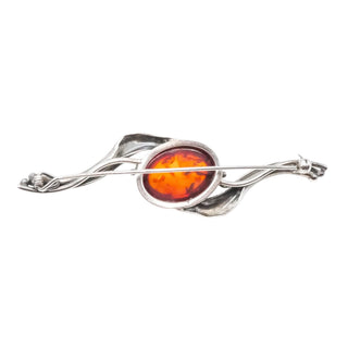 Vintage Sterling Silver Amber Brooch