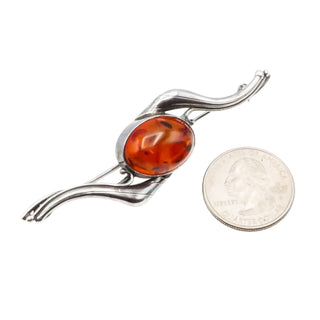 Vintage Sterling Silver Amber Brooch