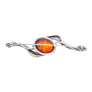 Vintage Sterling Silver Amber Brooch
