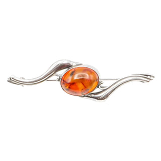 Vintage Sterling Silver Amber Brooch