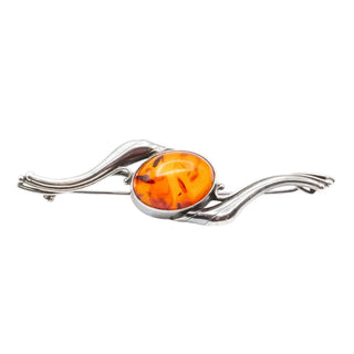Vintage Sterling Silver Amber Brooch