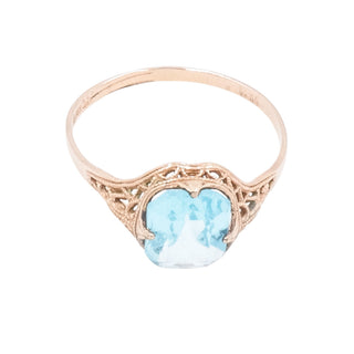 Vintage Rold Gold Plate Blue Crystal Filigree Ring Size 10.5