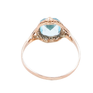 Vintage Rold Gold Plate Blue Crystal Filigree Ring Size 10.5