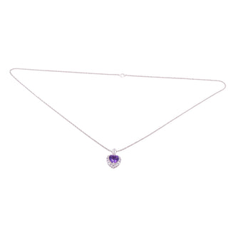Amethyst Heart White Zircon Halo Sterling Silver 18 Inch Pendant Necklace