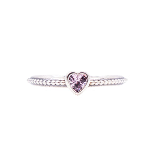 Pandora One Love Heart Ring Sterling Silver Pink Sapphire Stackable Retired