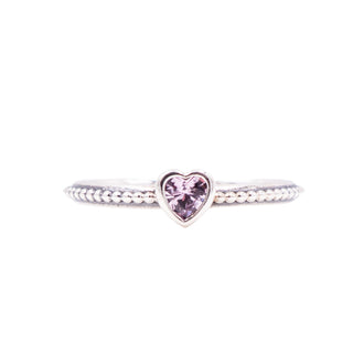 Pandora One Love Heart Ring Sterling Silver Pink Sapphire Stackable Retired