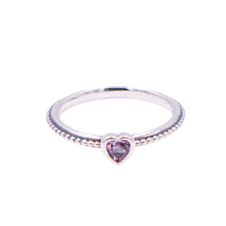 Pandora One Love Heart Ring Sterling Silver Pink Sapphire Stackable Retired