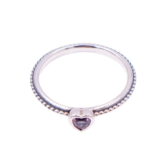 Pandora One Love Heart Ring Sterling Silver Pink Sapphire Stackable Retired