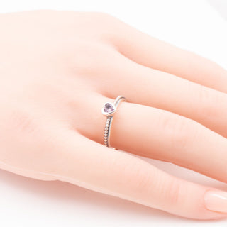 Pandora One Love Heart Ring Sterling Silver Pink Sapphire Stackable Retired