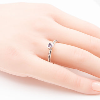 Pandora One Love Heart Ring Sterling Silver Pink Sapphire Stackable Retired