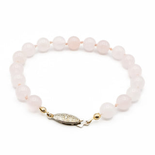 Vintage Rose Quartz Beaded Bracelet – Soft Pink Gemstone – 8 Inches