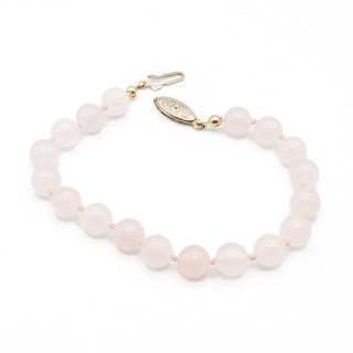 Vintage Rose Quartz Beaded Bracelet – Soft Pink Gemstone – 8 Inches