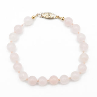 Vintage Rose Quartz Beaded Bracelet – Soft Pink Gemstone – 8 Inches