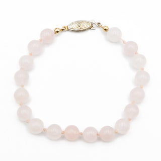 Vintage Rose Quartz Beaded Bracelet – Soft Pink Gemstone – 8 Inches