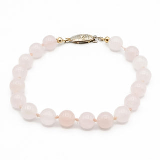 Vintage Rose Quartz Beaded Bracelet – Soft Pink Gemstone – 8 Inches