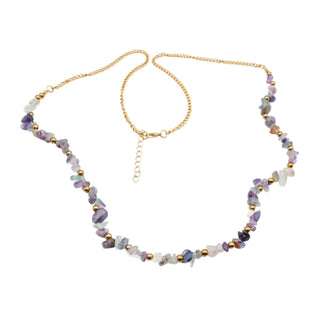 Fluorite Chip Beaded Necklace Gold Tone Adjustable 33–35 Inches