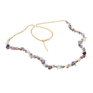Fluorite Chip Beaded Necklace Gold Tone Adjustable 33–35 Inches