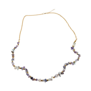 Fluorite Chip Beaded Necklace Gold Tone Adjustable 33–35 Inches
