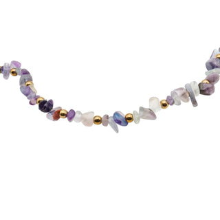 Fluorite Chip Beaded Necklace Gold Tone Adjustable 33–35 Inches