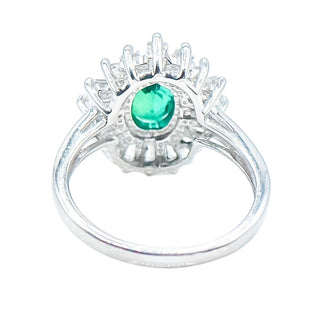 Emerald White Zircon Halo Ring Sterling Silver Size 7