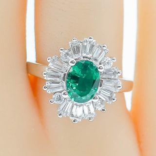Emerald White Zircon Halo Ring Sterling Silver Size 7