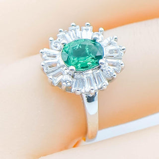 Emerald White Zircon Halo Ring Sterling Silver Size 7