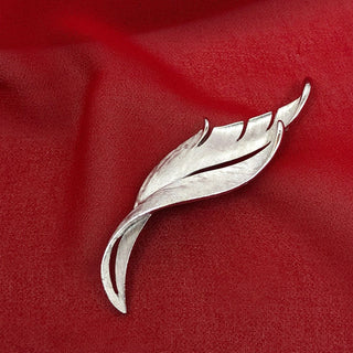Vintage Crown Trifari Silver Tone Feather Brooch