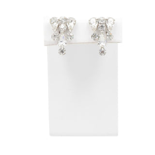 Vintage Rhinestone Cluster Clip On Earrings Silver Tone Dangle 1 Inch